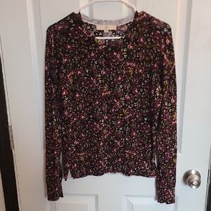 LOFT Multicolor Floral 100% Cotton Cardigan Sweater